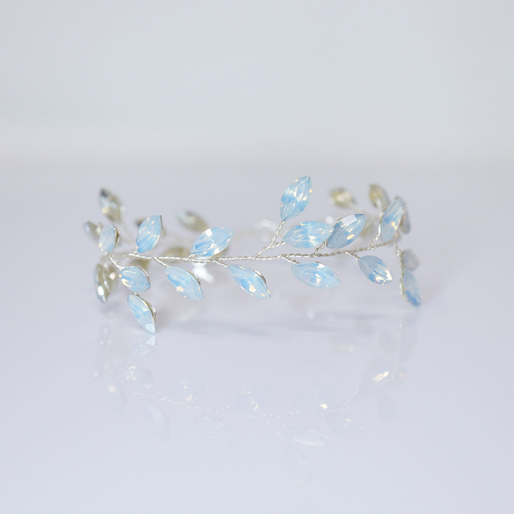 Clear Stone Rhinestone Bracelet, Vine Leaves Bracelet, Statement Bracelet, Opal Bracelet, Gift for her, Custom Gift.