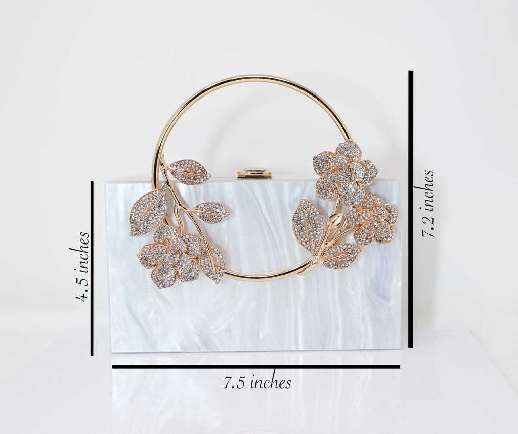 Pink Gold Floral Acrylic Rhinestones Wedding Bag, Statement Bag, Evening Clutch, Wedding Clutch, Bridal Clutch, Bridal Cross body bag.