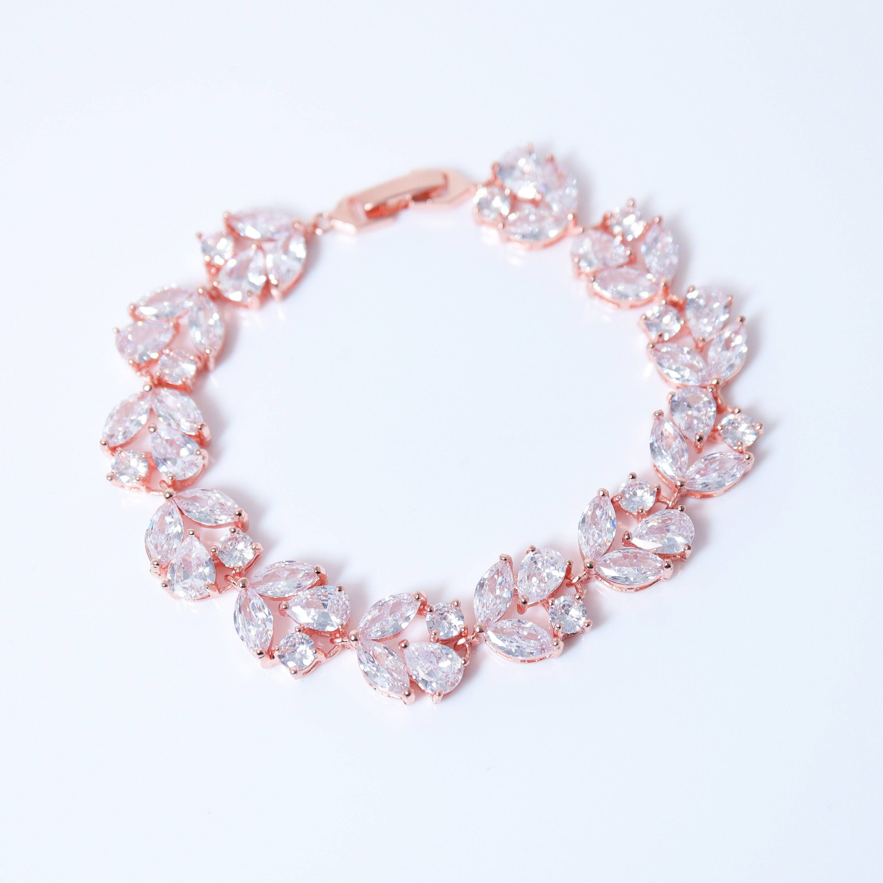 Rosegold Floral Leaves Dainty Bracelet, Delicate Bracelet, Bracelet Femme, Wedding Bracelet, Bridesmaid Gift, Bridal Bracelet.