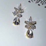 CZ Flower Drop Crystal/Diamond Earrings, Long Bridal Jewelry, Bridal Earrings, Crystal Bridal Earrings, Statement Earrings Cz