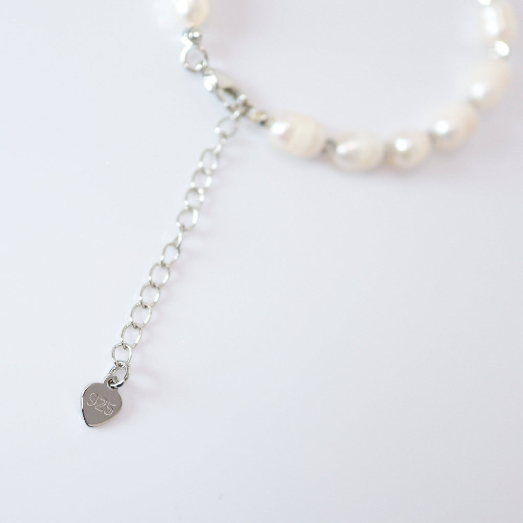 925 Sterling Silver Freshwater Pearl Bracelet (Adjustable Length) Bridal Jewelry, Statement Bracelet, Wedding Gift, Birthday Gift.