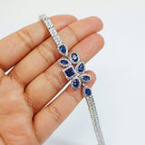 CZ Royal Blue Floral Dainty Diamond Bracelet, Bracelet , Wedding Bracelet, Bridesmaid Gift, Bride Bracelet, Bridal Bracelet, CZ bracelet.