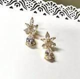 CZ Flower Drop Crystal/Diamond Earrings, Long Bridal Jewelry, Bridal Earrings, Crystal Bridal Earrings, Statement Earrings Cz
