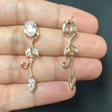 CZ Gold Leaves Drop Vine Crystal/Diamond Earrings, Long Bridal Jewelry, Bridal Earrings, Crystal Bridal Earrings, Statement Earrings Cz