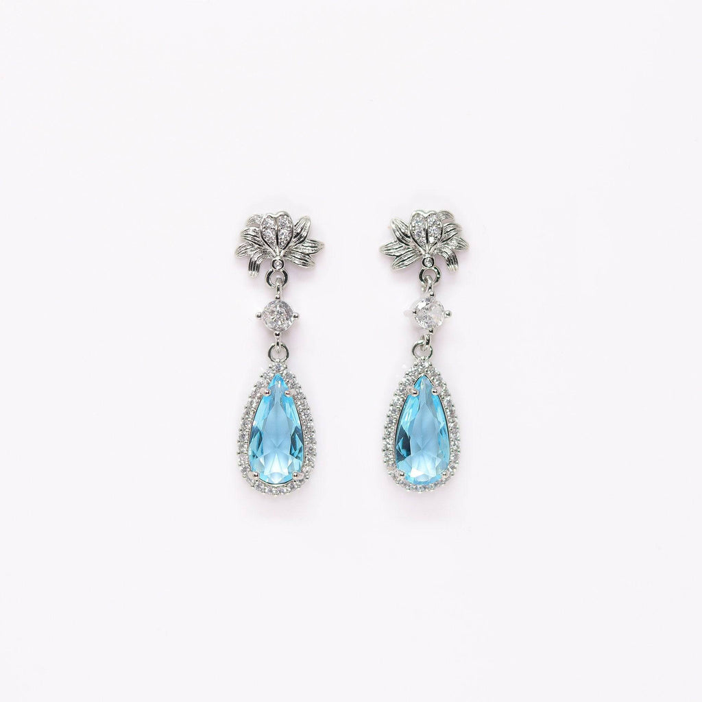 Cubic Zirconia Diamond Lotus Drop Earrings, Bridal Jewelry, Bridal Earrings, Crystal Bridal Earrings, Statement Earrings Cz