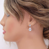 Elegant Handmade Crystal Statement Bridal Earrings Flower CZ Dangle Drop Wedding Earrings, Stunning Bridal Jewelry