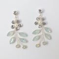 Swarovski Crystal Blue Floral Opal Leaves Earrings, Opal Hair comb Statement Earrings Cz