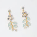 Swarovski Crystal Blue Floral Opal Leaves Earrings, Opal Hair comb Statement Earrings Cz