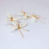 Swarovski Crystal Two White Flower Long Earrings, Long Bridal Jewelry, 925 Sterling Silver, Statement Earrings Cz