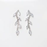 CZ Vine Leaves Drop, Dangle Crystal, Diamond Earring, Long Bridal Jewelry, Crystal Bridal Earrings, Statement Earrings Cz