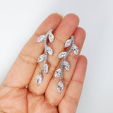 CZ Vine Leaves Drop, Dangle Crystal, Diamond Earring, Long Bridal Jewelry, Crystal Bridal Earrings, Statement Earrings Cz