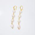 4 Freshwater Cultured pearl Bezel Hook Earrings, Long Bridal Jewelry, Gold Pearl Bridal Earrings, Statement Earrings.