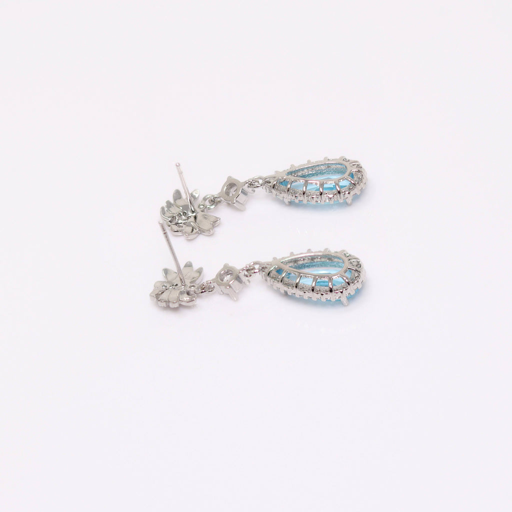 Cubic Zirconia Diamond Lotus Drop Earrings, Bridal Jewelry, Bridal Earrings, Crystal Bridal Earrings, Statement Earrings Cz