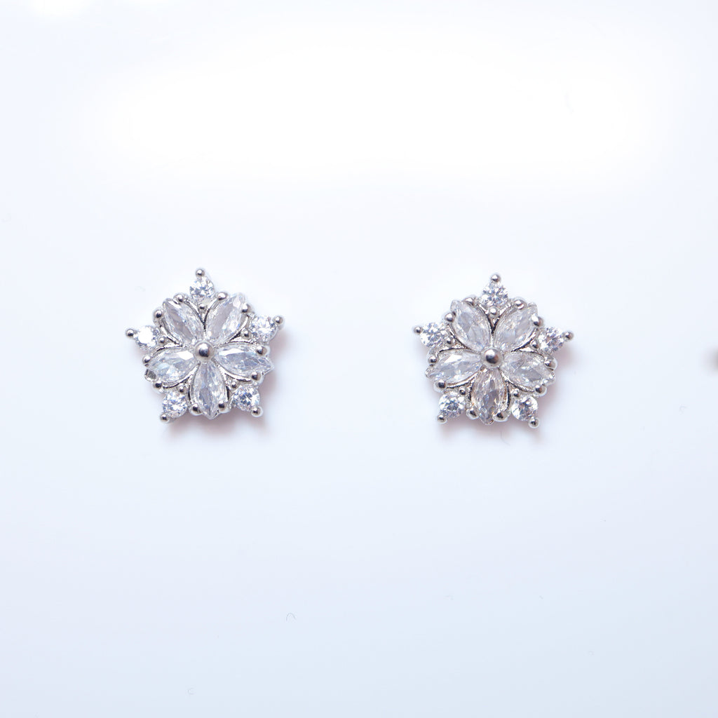 CZ Frozen Bloom stud Earrings, Bridal Jewelry, Bridal Stud Earrings, Crystal Bridal Earrings, Statement Earrings Cz