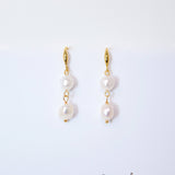 2 Freshwater Cultured pearl Bezel Hook Earrings, Long Bridal Jewelry, Gold Pearl Bridal Earrings, Statement Earrings.