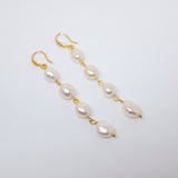 4 Freshwater Cultured pearl Bezel Hook Earrings, Long Bridal Jewelry, Gold Pearl Bridal Earrings, Statement Earrings.