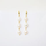 3 Freshwater Cultured pearl Bezel Hook Earrings, Long Bridal Jewelry, Gold Pearl Bridal Earrings, Statement Earrings.