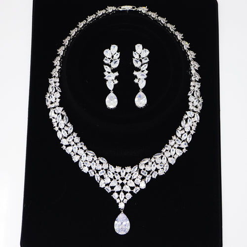 Royal CZ Bridal Necklace and Earrings Set , Bridal Jewelry Set, Bridal Earrings And Necklace, Statement Earrings Cz, Necklace Set