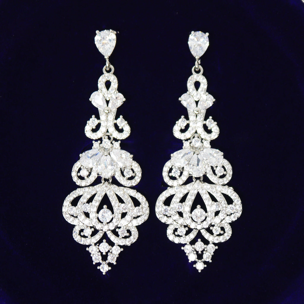 Swarovski Crystal Chandelier Charisma Necklace Set , Long Bridal Jewelry, Bridal Earrings And Necklace, Statement Earrings Cz Necklace Set.