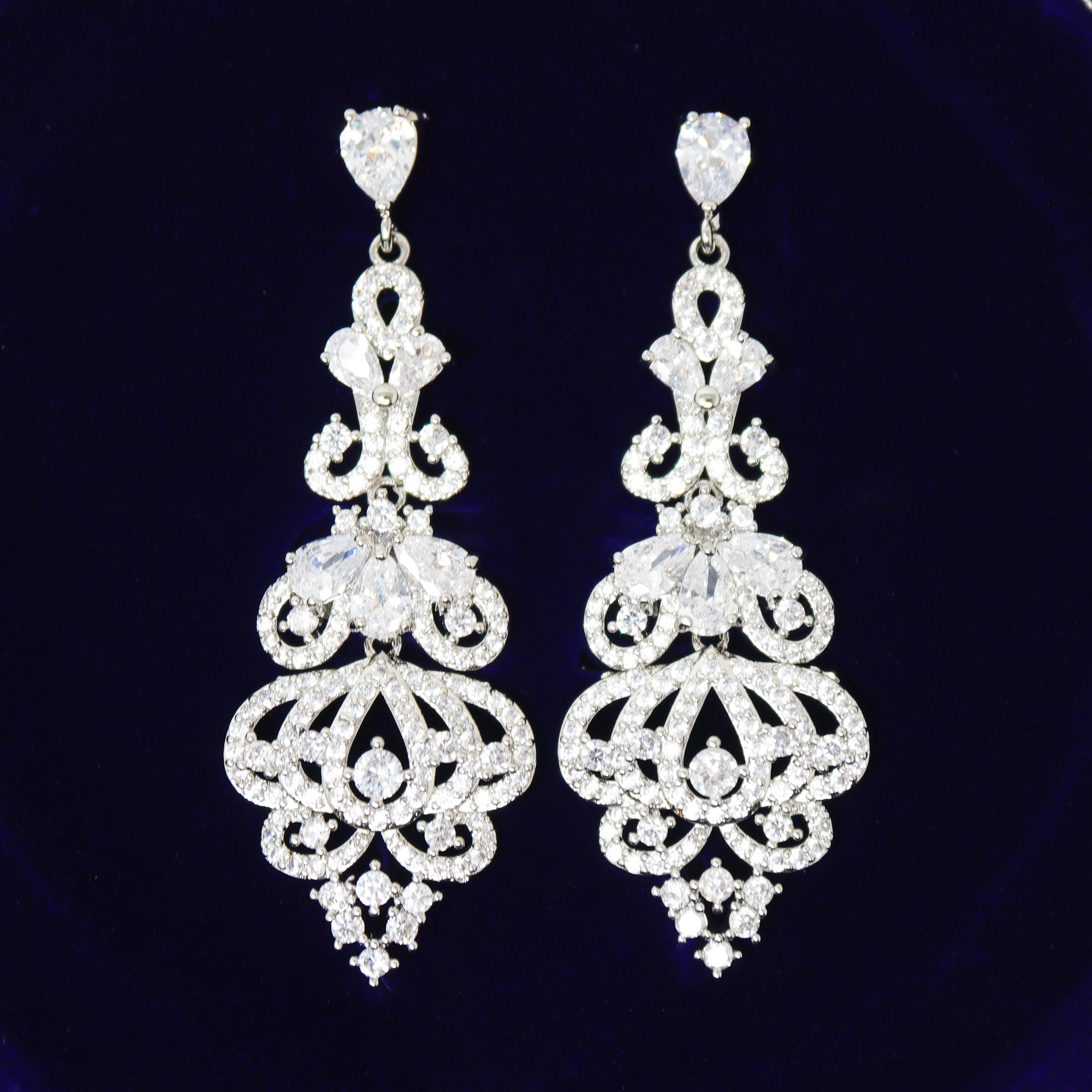 Swarovski Crystal Chandelier Charisma Necklace Set , Long Bridal Jewelry, Bridal Earrings And Necklace, Statement Earrings Cz Necklace Set.