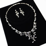 Swarovski Crystal Ethereal Vine Leaves Necklace Set, Long Bridal Jewelry, Bridal Earrings And Necklace, Statement Earrings Cz Necklace Set.