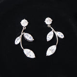Diamond/ Swarovski Crystal Elegant Vine Leaf Necklace Set, Long Bridal Jewelry Set, Crystal Bridal Earrings, Statement Earrings