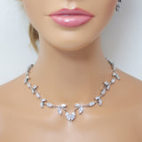 Diamond/ Swarovski Crystal Elegant Vine Leaf Necklace Set, Long Bridal Jewelry Set, Crystal Bridal Earrings, Statement Earrings
