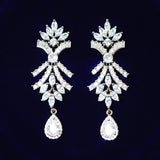 Sparkling Swarovski Crystal Leaves Drop Necklace Set, Bridal Jewelry, Long Bridal Earrings, Crystal Bridal Earrings, Statement Earrings
