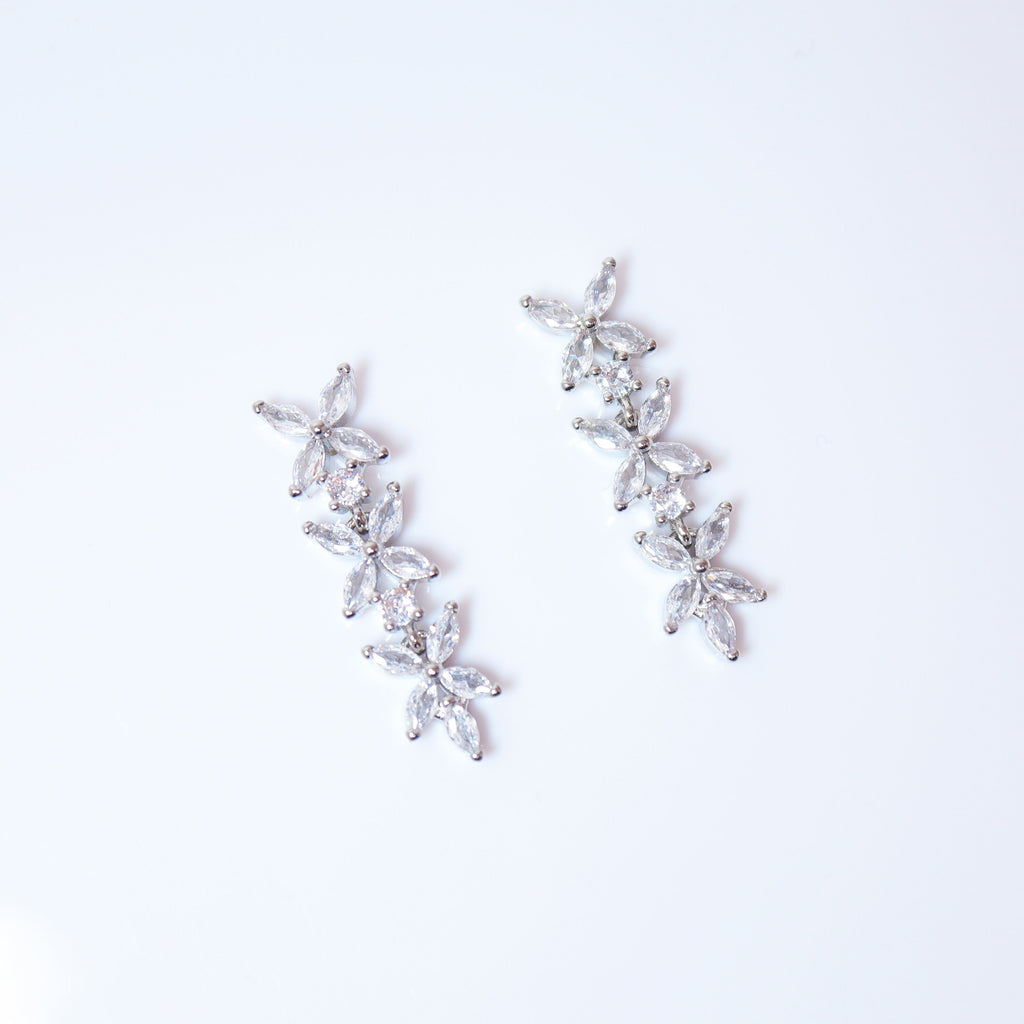 CZ Leafy Sparklers Dainty Earrings, Diamond Leaves Earrings, Long Bridal Jewelry, Bridal Earrings, Crystal Bridal Earrings Cz