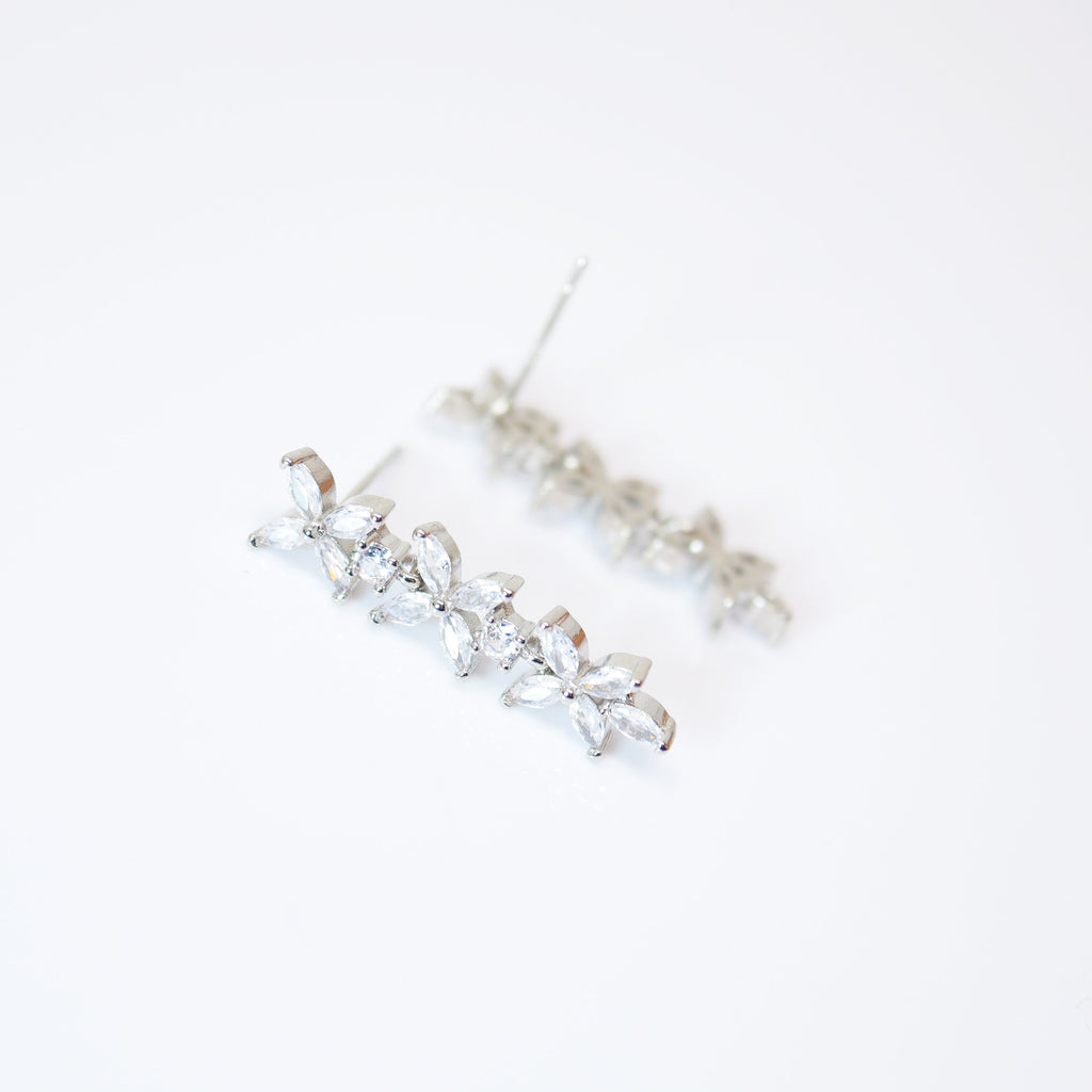 CZ Leafy Sparklers Dainty Earrings, Diamond Leaves Earrings, Long Bridal Jewelry, Bridal Earrings, Crystal Bridal Earrings Cz