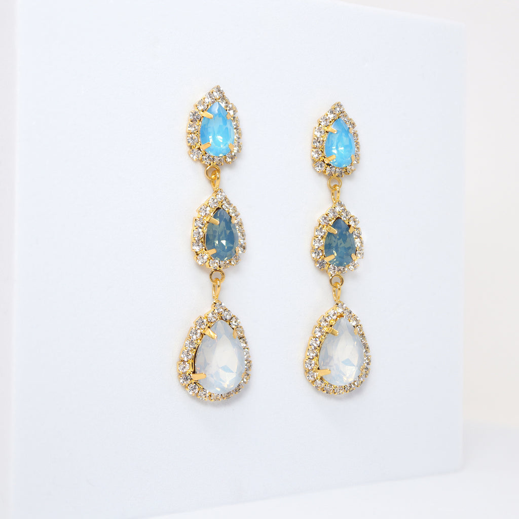 Something Blue Opal Drop Earrings, Gold Dangle Crystal, Diamond Earring, Long Bridal Jewelry, Crystal Bridal Earrings, Statement Earrings
