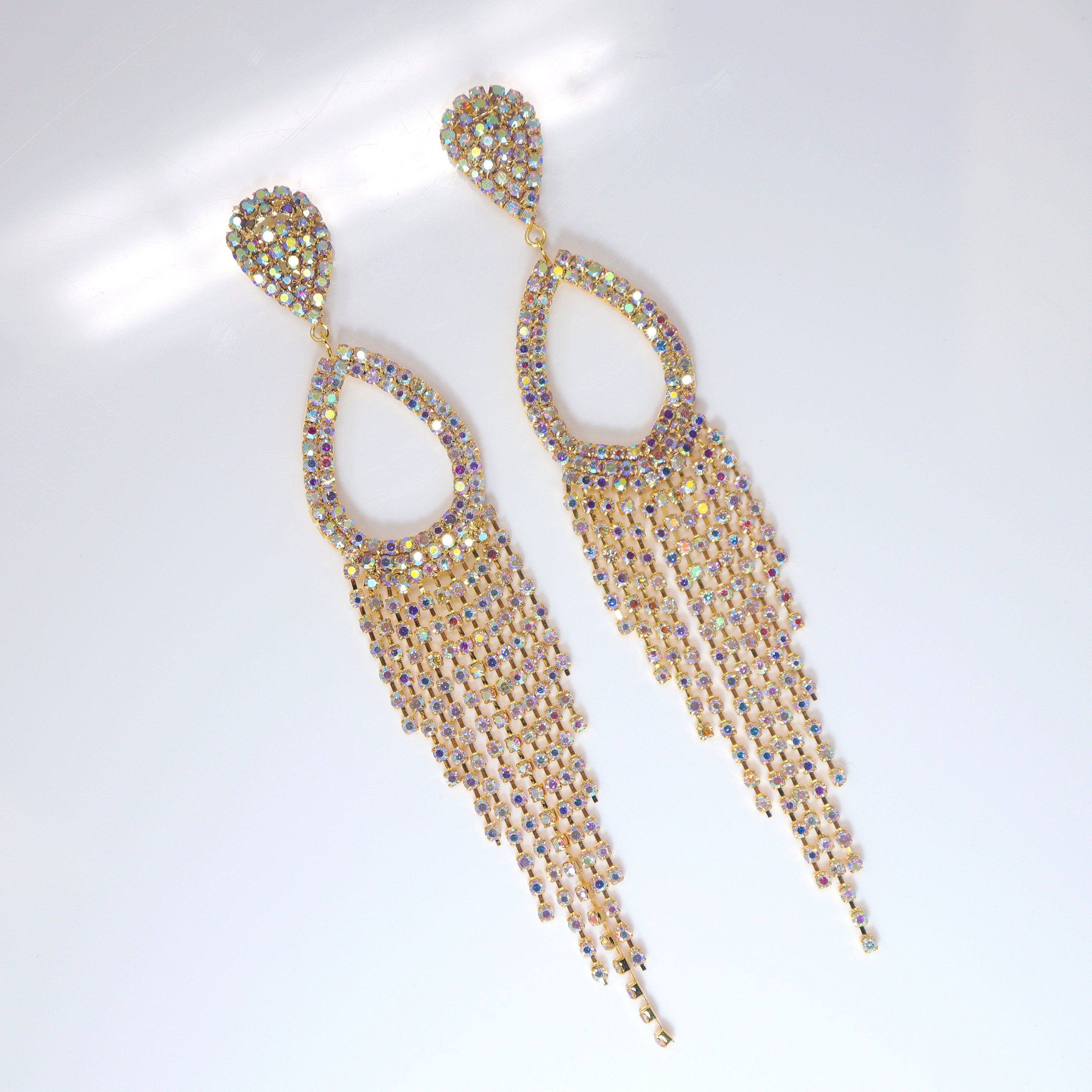 Enchanting Tassel Earrings: Bridal Beauty in Swarovski AB Crystals, Long Tassel Bridal Jewelry Crystal Bridal Earrings Statement earrings Cz