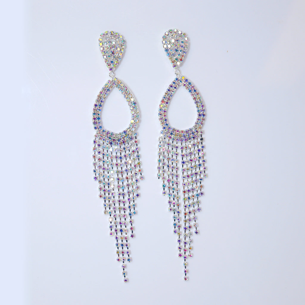 Enchanting Tassel Earrings: Bridal Beauty in Swarovski AB Crystals, Long Tassel Bridal Jewelry Crystal Bridal Earrings Statement earrings Cz