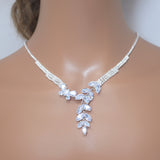 Timeless Elegance: Swarovski Crystal Leaves Drop Bridal Necklace and Earrings Set, Long Bridal Jewelry, Statement Earrings Cz Necklace Set.