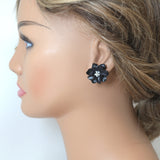 Black Flower Pearl Earrings, Bridal Jewelry, Bridal Stud Earrings, Bridal Earrings, Statement Earrings, Bridesmaid Earring.
