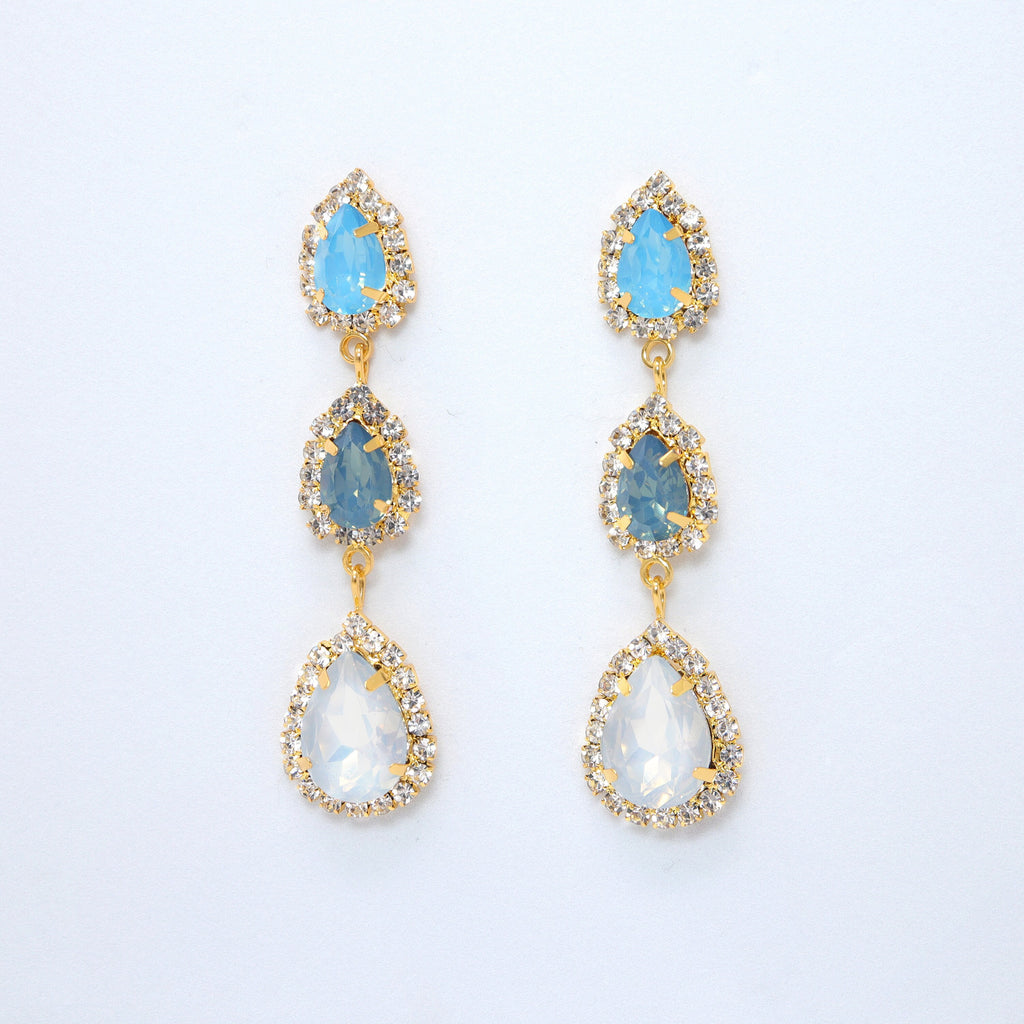 Something Blue Opal Drop Earrings, Gold Dangle Crystal, Diamond Earring, Long Bridal Jewelry, Crystal Bridal Earrings, Statement Earrings