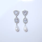 Elegant Pearl Drop Brilliance: Swarovski Crystal-Embellished Bridal Earrings, Statement Earrings Cz