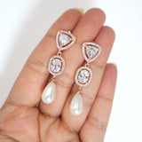 Elegant Pearl Drop Brilliance: Swarovski Crystal-Embellished Bridal Earrings, Statement Earrings Cz