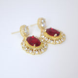 Captivating Gold Red Diamond Blossoms: Crystal Bridal Earring with CZ Accents, Crystal Bridal Earrings, Statement Earrings Cz
