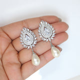 Sparkling Vine Serenade: Swarovski Crystal-Encrusted Pearl Drop Bridal Earrings, Crystal Bridal Earrings, Statement Earrings Cz