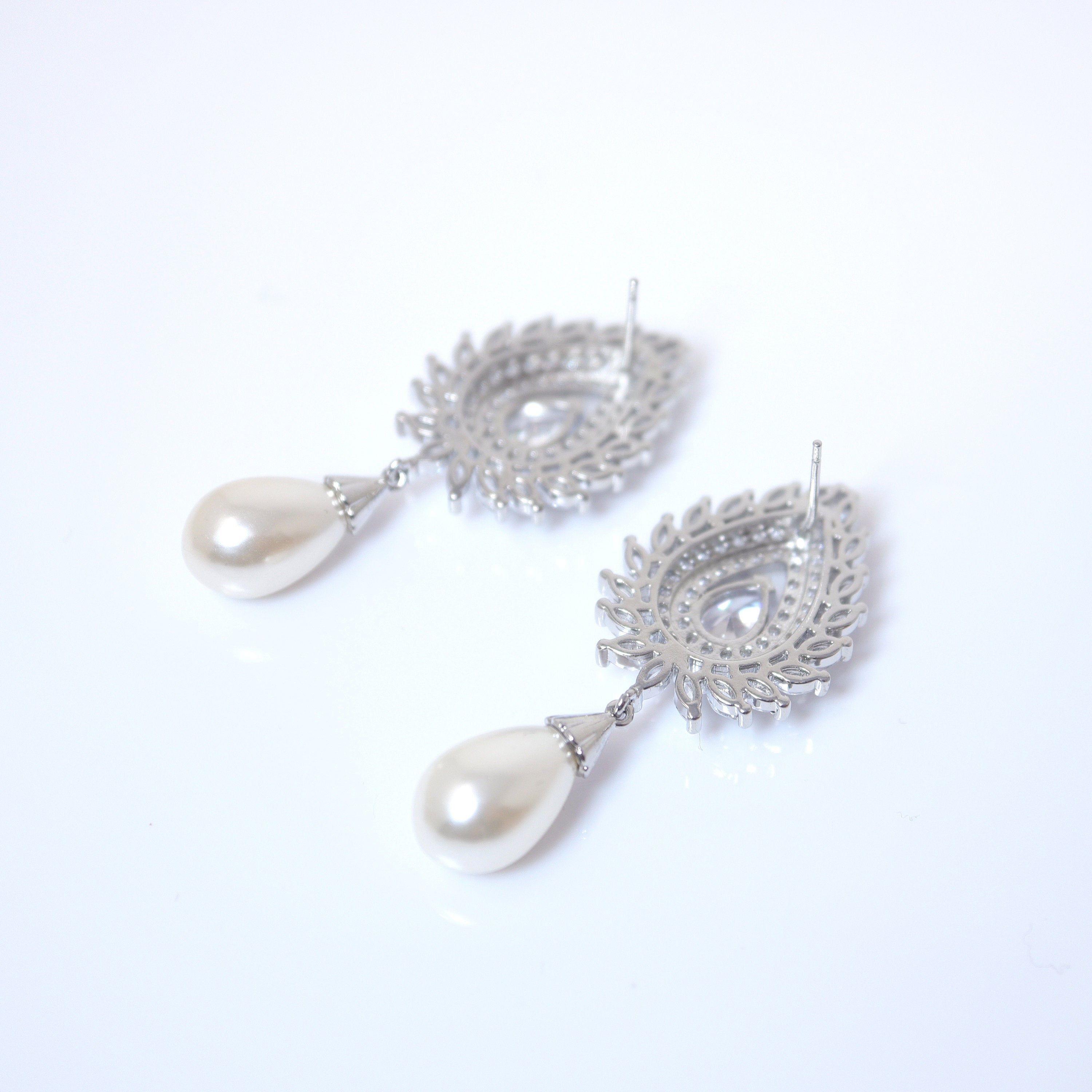 Sparkling Vine Serenade: Swarovski Crystal-Encrusted Pearl Drop Bridal Earrings, Crystal Bridal Earrings, Statement Earrings Cz