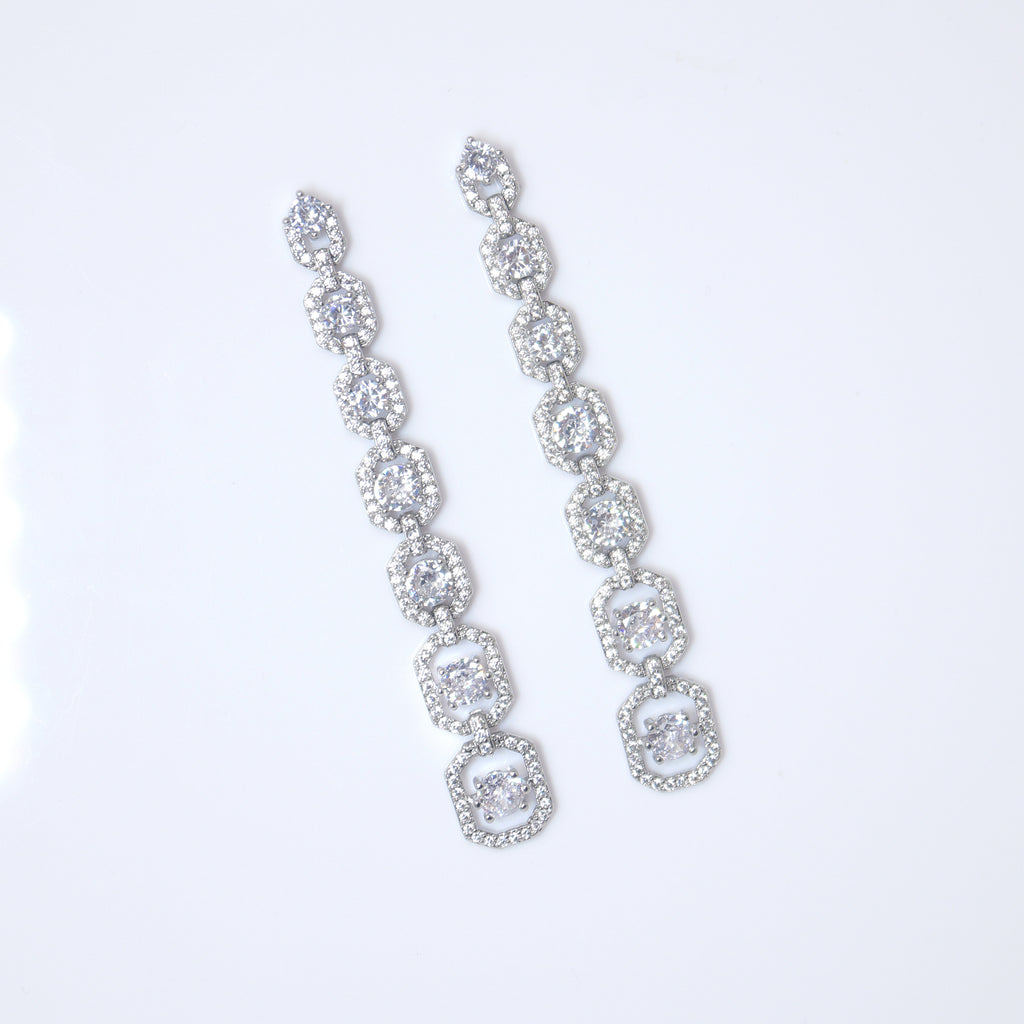 Exquisite Bridal Sparkle: Long Swarovski Crystal Dainty Statement Earrings, Long Bridal Jewelry, Bridal Earrings, Crystal Bridal Earrings Cz
