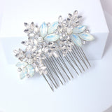 Icy Blue Floral and Opal Leaf Hair Comb, Bridal Haircomb, Statement Haircomb,