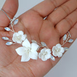 Opulent Crystal Bridal Bracelet : Ceramic White Flower Opal Bracelet, Statement Bracelet, Opal Bracelet,Gift for her, Custom Gift.