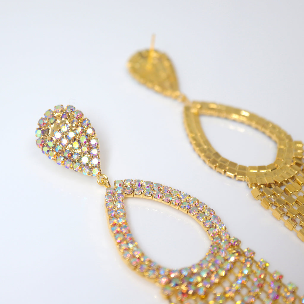 Enchanting Tassel Earrings: Bridal Beauty in Swarovski AB Crystals, Long Tassel Bridal Jewelry Crystal Bridal Earrings Statement earrings Cz