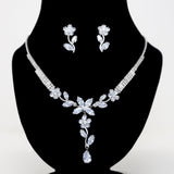 Captivating Swarovski Crystal Vine Leaves Drop Necklace and Earrings Set, Long Bridal Jewelry, Statement Earrings Cz Necklace Set.