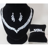Enchanting Vine Leaves Necklace Set with Swarovski Crystals, Long Bridal Jewelry, Statement Earrings Cz Necklace Set.