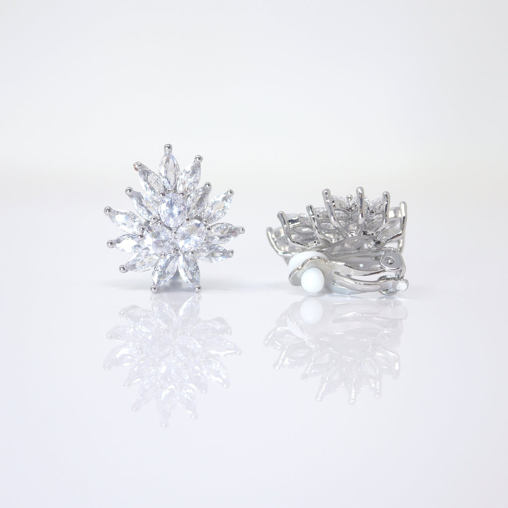 Enchanting Swarovski Clip on Floral Stud Earrings, Bridal Jewelry, Bridal Stud Earrings, Crystal Bridal Earrings, Statement Earrings Cz