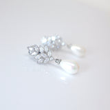 Pearl Adorned Clip-On Bouquet: Floral Pearl Drop Earrings with Elegance, Crystal Bridal Earrings, Statement Earrings Cz