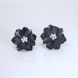 Black Flower Pearl Earrings, Bridal Jewelry, Bridal Stud Earrings, Bridal Earrings, Statement Earrings, Bridesmaid Earring.